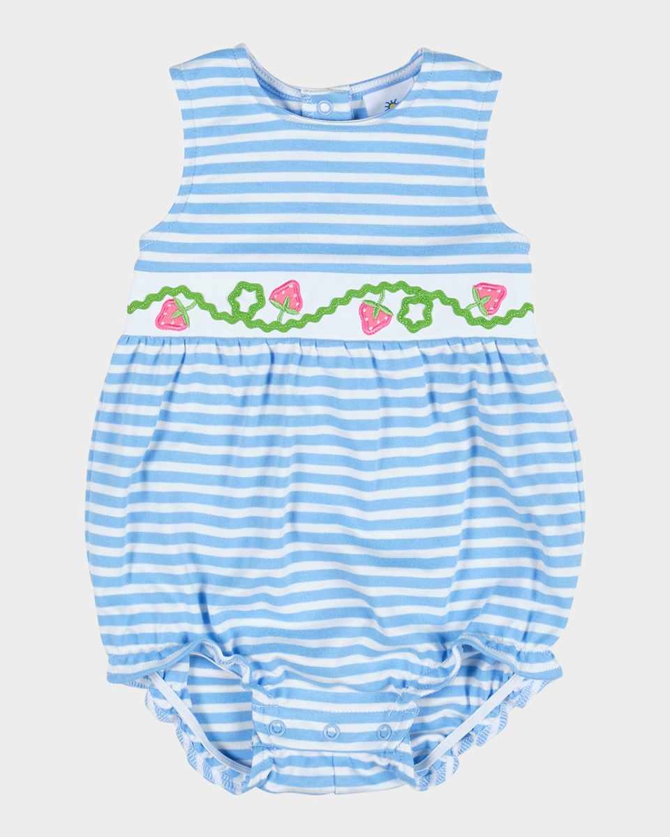 Striped Bubble Romper W/ Embroidered Strawberries, Size 3M-